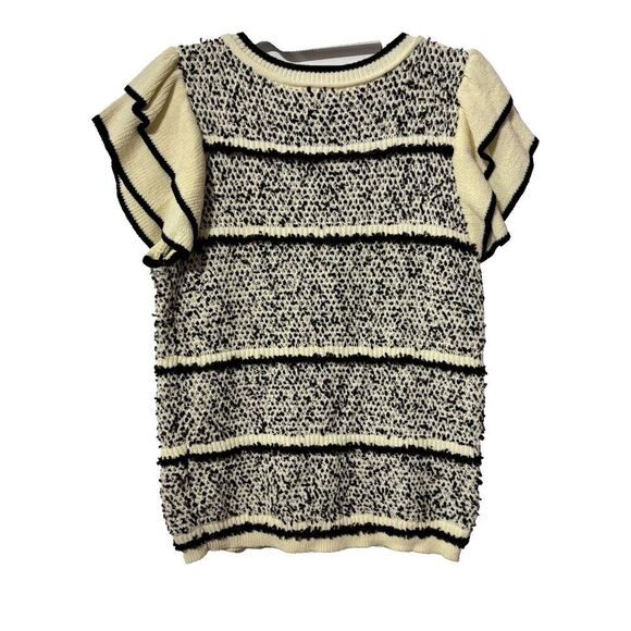 Skies Are Blue Womens Ivory Black Ruffle Frill Detail Ribbed Hem Sweater Size M - Picture 3 of 6